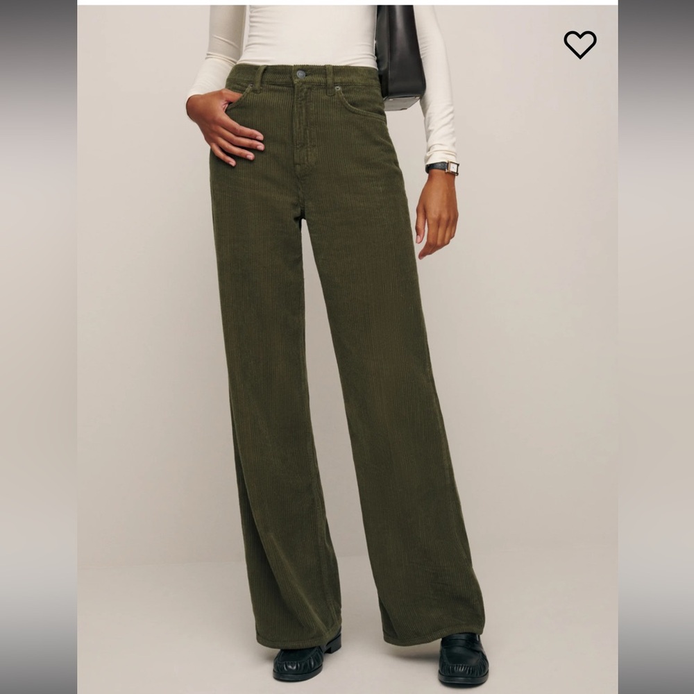 Reformation Cary Sage Green Wide Leg Corduroy Pants